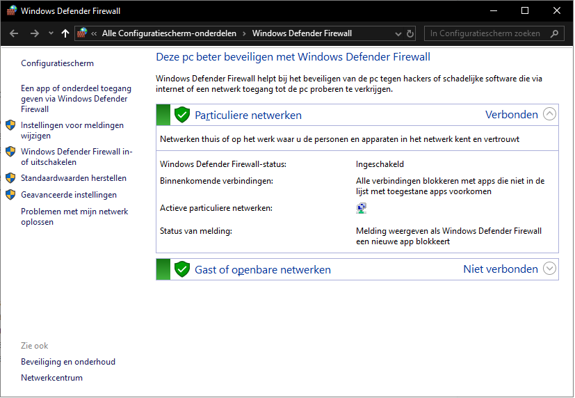 Windows 10 firewall herkennen